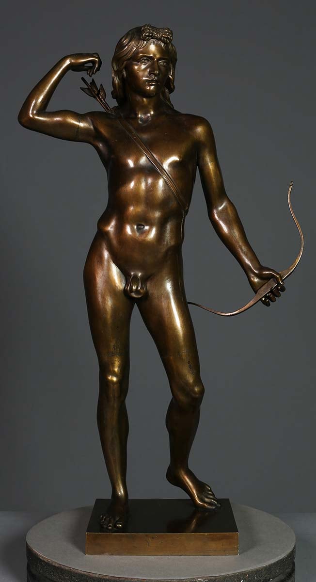 Henry Kirke Brown (1814 - 1886). Choosing of the Arrow, 1849. Bronze, 22 x 5.5 x 13.25 inches. William E. Weiss Memorial Fund Purchase. 7.16.1