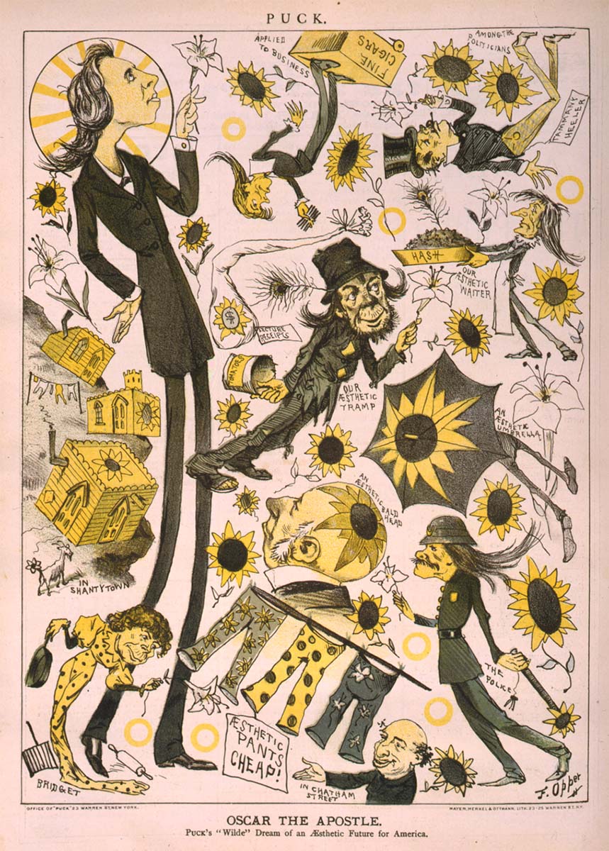 Frederick Burr Opper (1857-1937). A cartoon portraying Oscar Wilde's aesthetic philosophy from the satirical magazine Puck, January 11, 1882. Library of Congress Prints and Photographs Division Washington, D.C. 20540 USA. LC-USZC4-2894