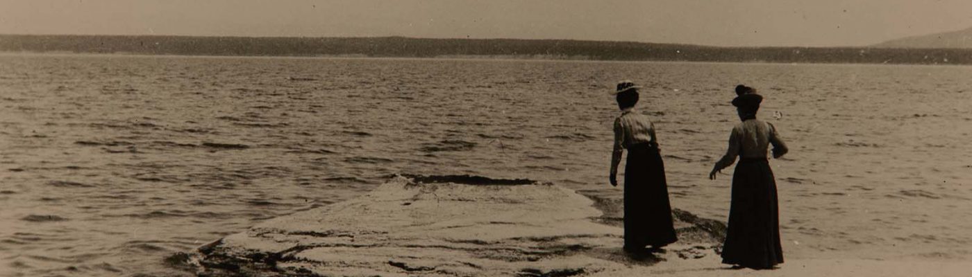 Visitors at Fighing Cone in Yellowstone Lake in Yellowstone National Park. NPS photo.