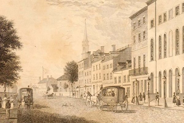 New York's Park Theatre (foreground) and environ, ca. 1830. Wikipedia.