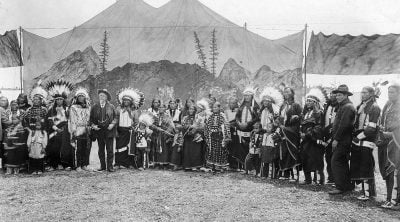 William F. Cody with Native American performers in the Wild West arena, 1890–1910. MS 6 William F. Cody Collection, McCracken Research Library. P.69.897