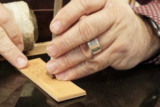 Leather craftsman Mark Barcus's hands