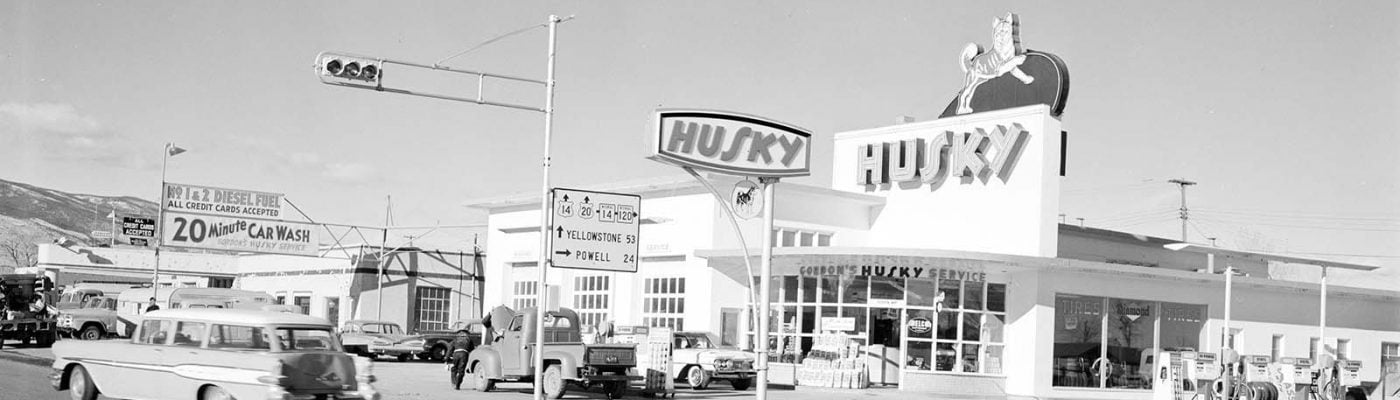 Husky Service Station, 1960. MS 89 Jack Richard Photograph Collection, McCracken Research Library. P.89.27.4496.01-N