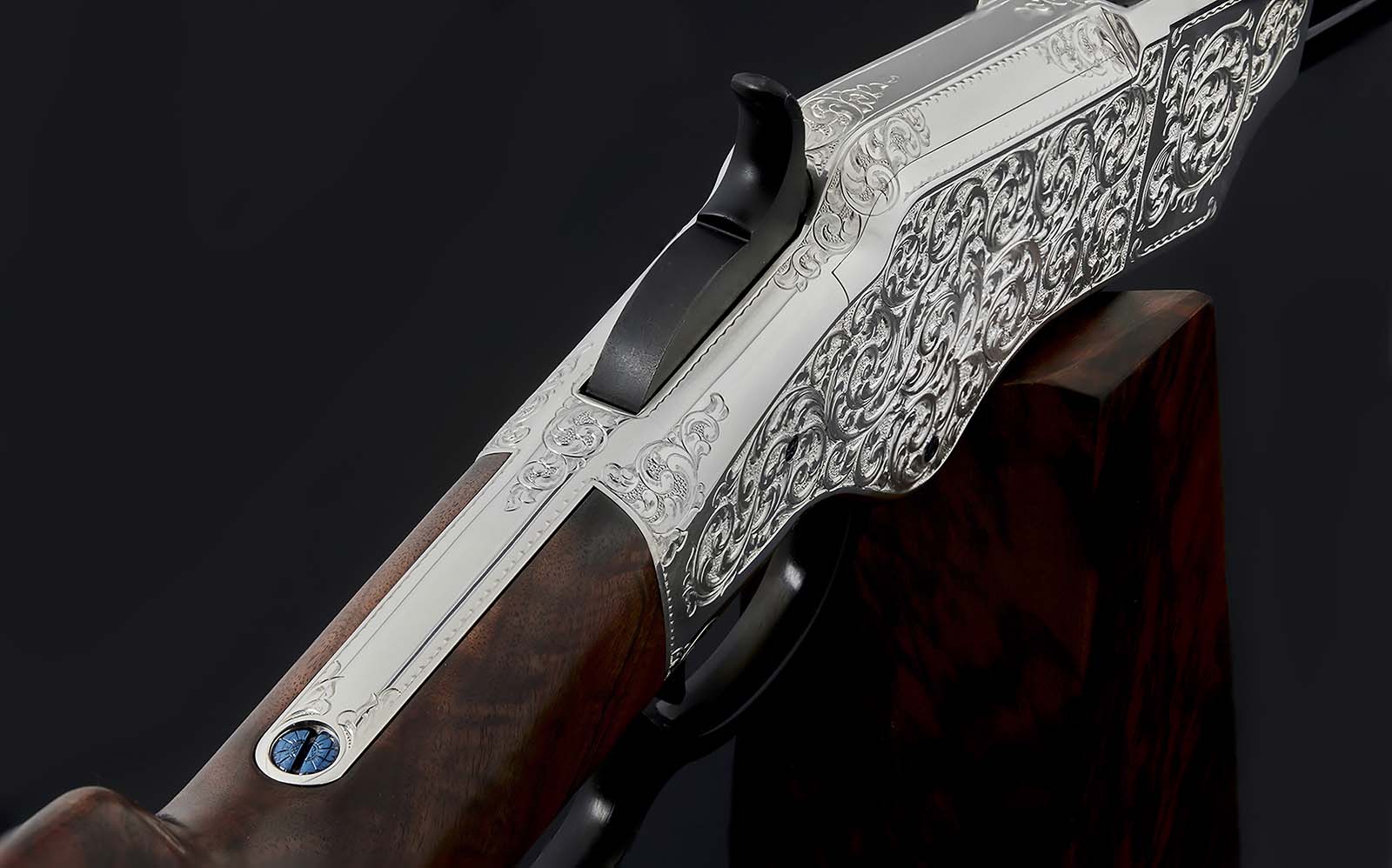 Detail of engraving on Henry Rifle auctioned by the Cody Firearms Museum.