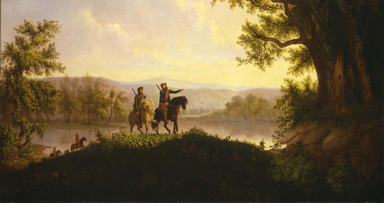 Thomas Mickell Burnham (1818–1866) characterized the group. "The Lewis and Clark Expedition," ca. 1850. Oil on canvas, 36.125 x 48.5 inches. Museum Purchase. 21.78