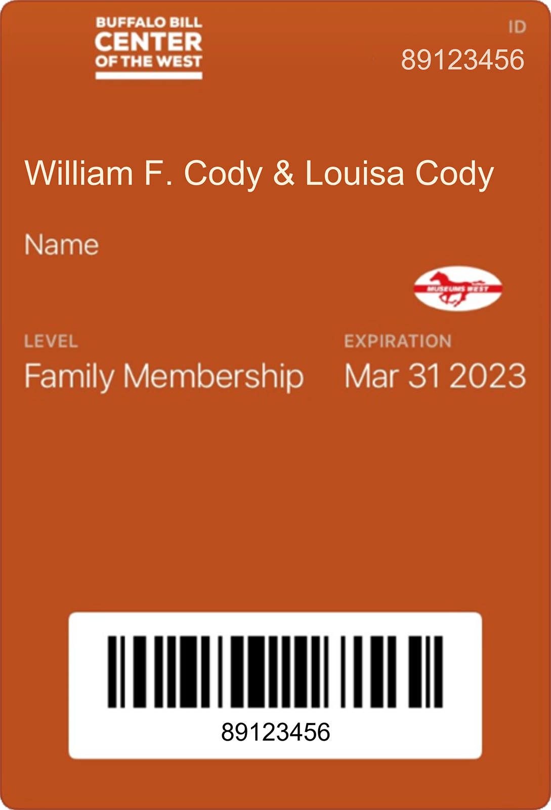 Buffalo Bill Center of the West digital membership card
