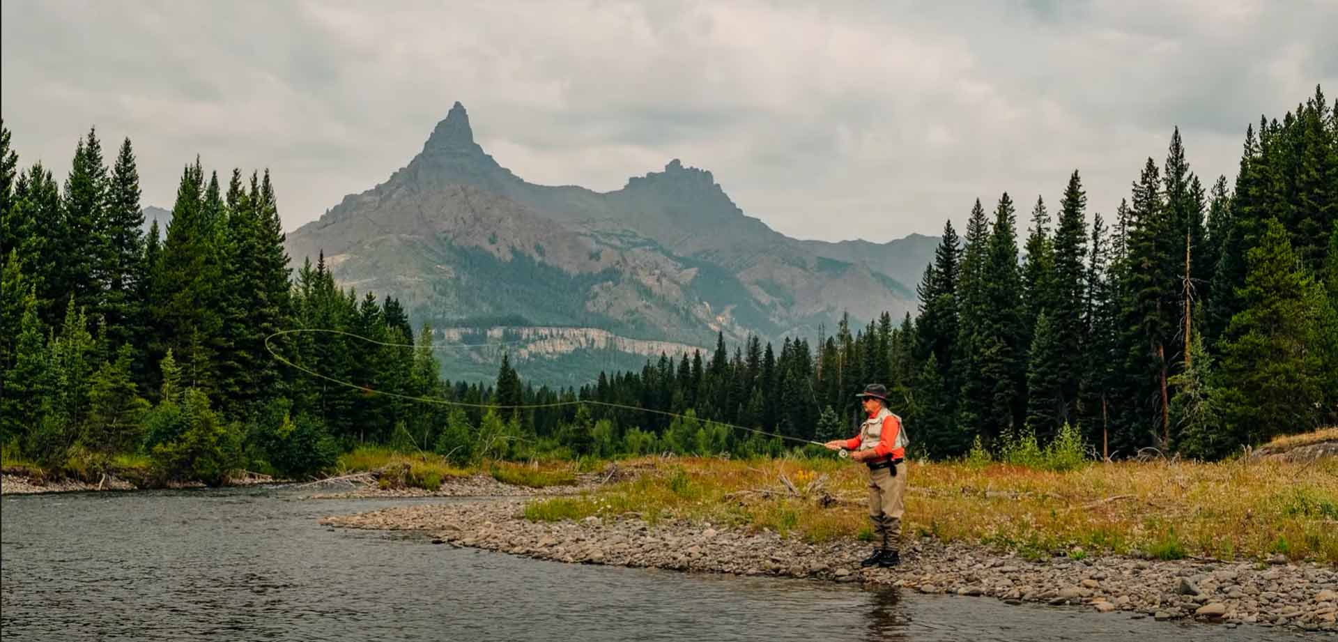 Man fly fishing in a river