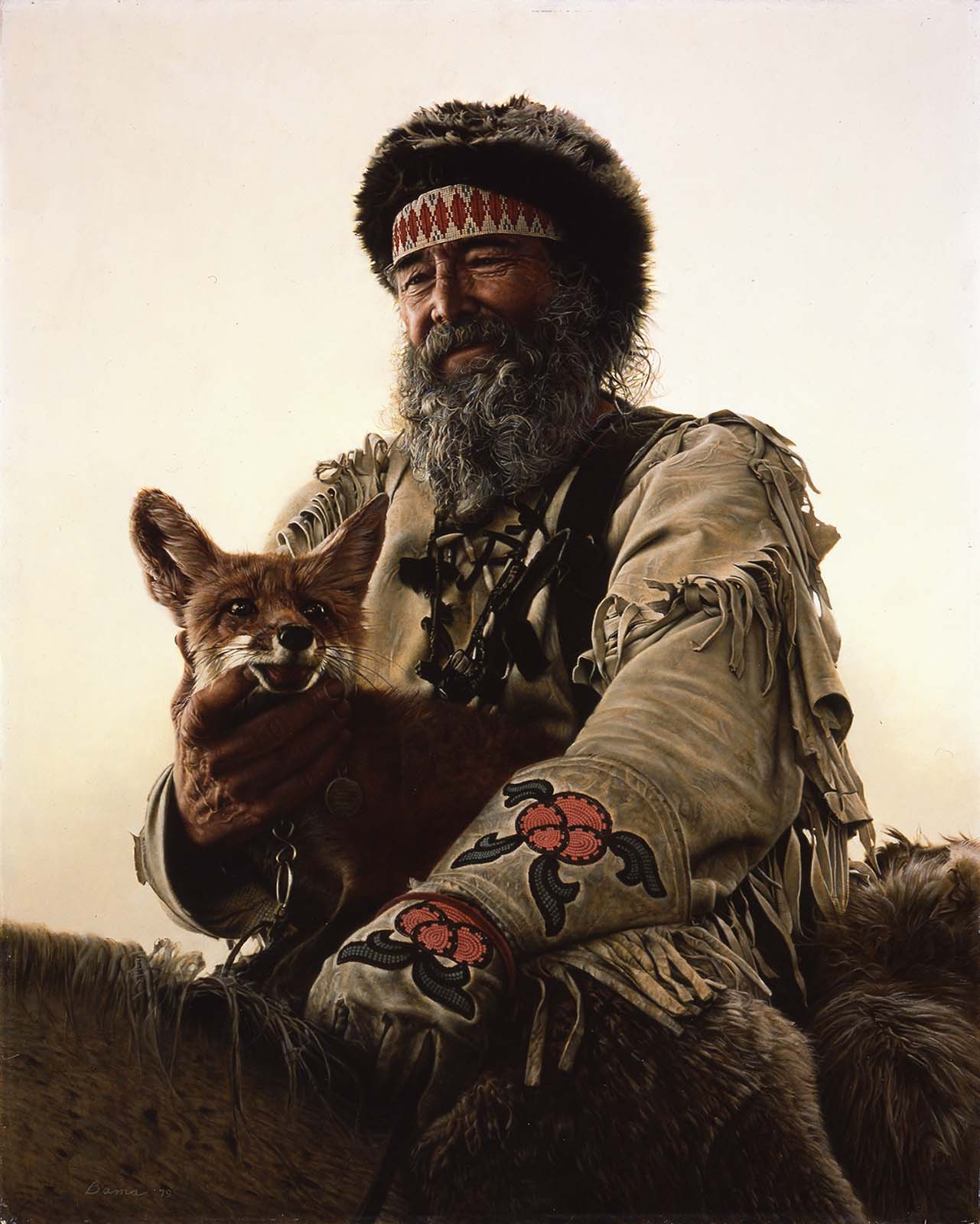 James Bama (1926-2022). "Timber Jack Joe and His Fox," 1979. Oil on artist's board, 30 x 23.875 inches. Gift in honor of Peg Coe, with respect and admiration, from Dick and Helen Cashman. 19.98.1