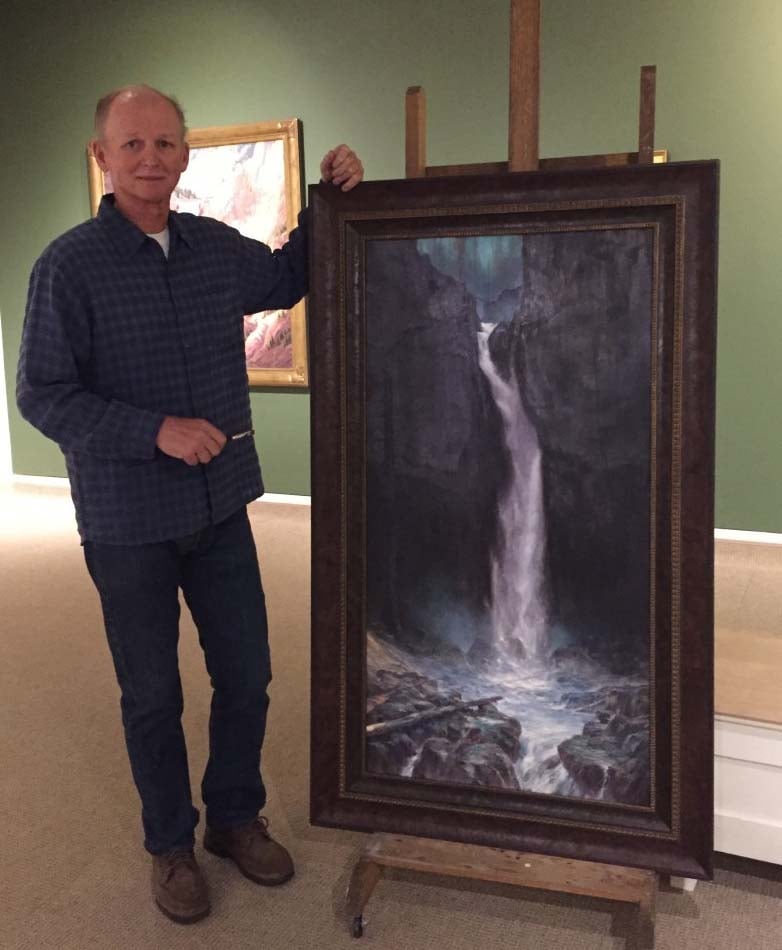 M.C. Poulsen with "Enchantress Falls," now on exhibit in "Yellowstone: For the Benefit & Enjoyment of the People"
