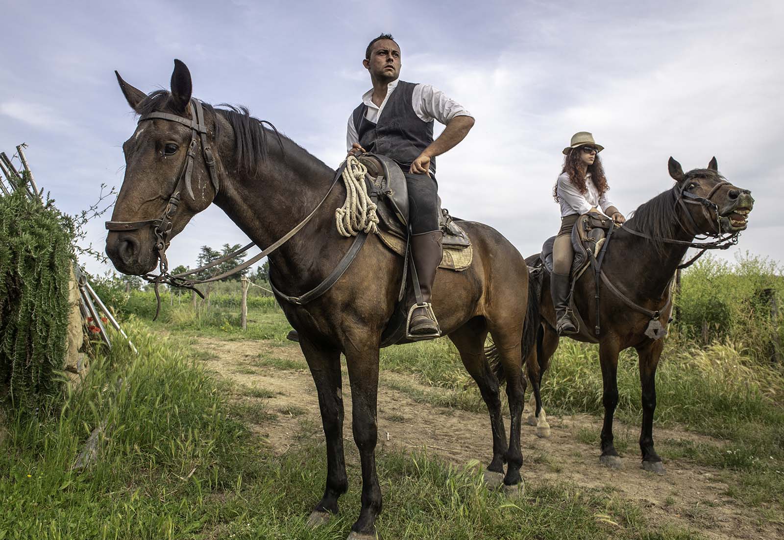 Portrait of Two Riders, Pitigliano, archival pigment print, 2016. Photograph by Gabrielle Saveri.