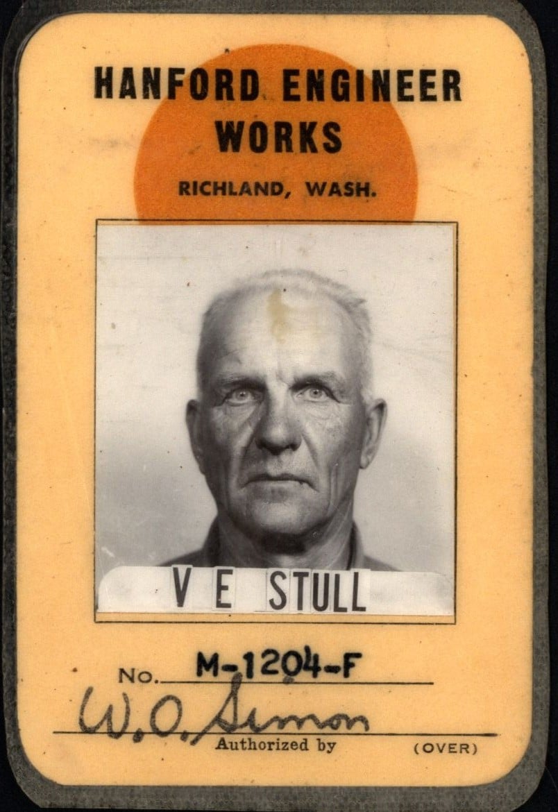 Verne Stull's employee badge.
