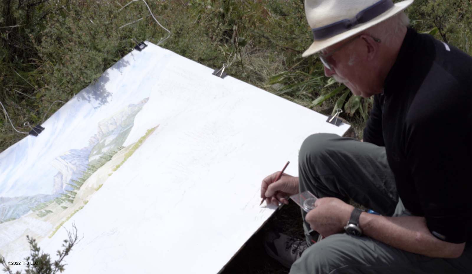 Tony Foster sketching Squaretop Mountain, September 2022. Photo copyright2022 TFJ LLC.