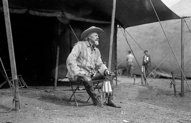 William F. Cody in front of his Wild West show tent, ca. 1900. MS47 David R. Phillips Collection. PN.47.17